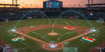 Advanced analytics visualizing baseball player performance on a field