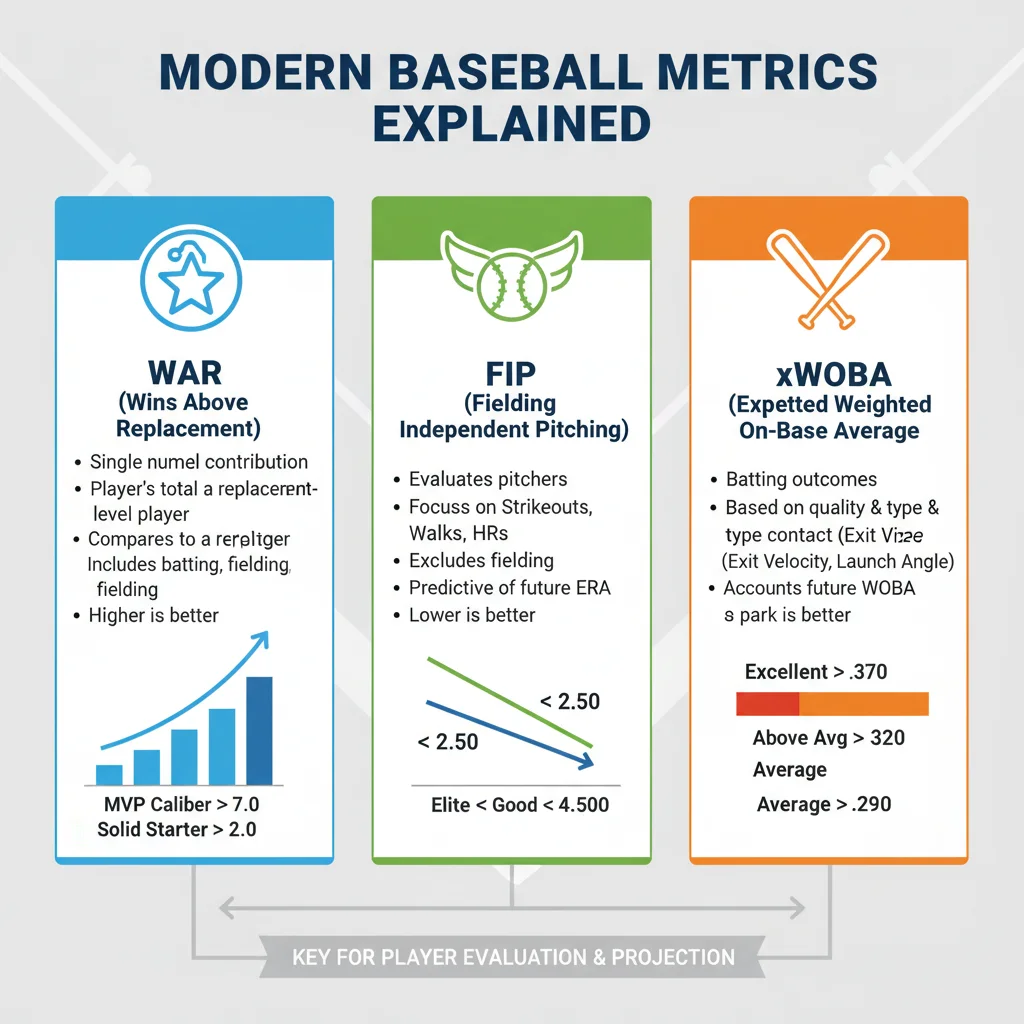 Infographic explaining advanced baseball statistics for fantasy players.