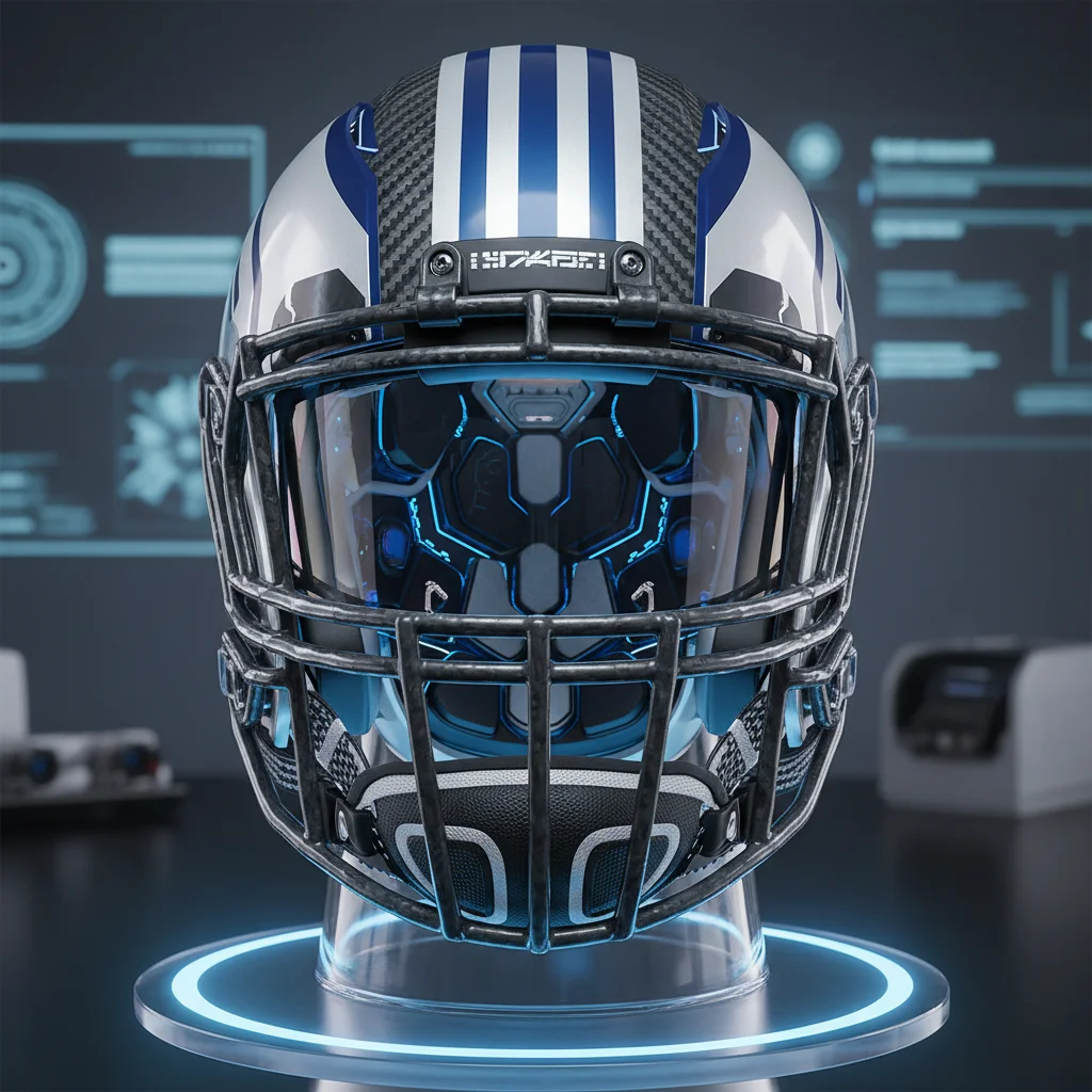 Detailed view of advanced football helmet interior and exterior features