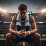 Rookie Performance Drop: Why Second-Year Struggles Happen Young athlete contemplating challenges on the bench during their second professional year.