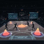 Basketball Shot Selection Analytics: Boosting Team Efficiency Basketball court with overlaid shot analytics showing efficiency zones.