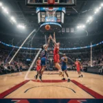 New Basketball Rules: Impact on Game Pace Explained Professional basketball players actively competing on court during a fast-paced game.
