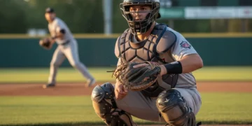 Baseball catcher ready to receive a pitch, illustrating pitch framing impact