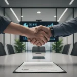 New Collective Bargaining Agreement: 7 Key Changes Two hands shaking over a collective bargaining agreement document, symbolizing a new deal.