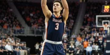 Collegiate athlete performing a perfect free throw shot