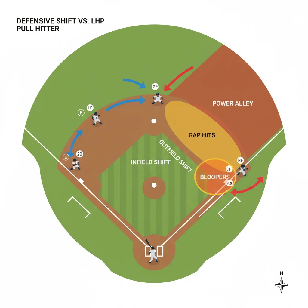Overhead diagram of baseball defensive shift against pull hitter
