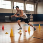 Boost Basketball Agility: Top 6 Drills for 15% Improvement Dynamic basketball player executing an agility drill on a court, demonstrating quick footwork.