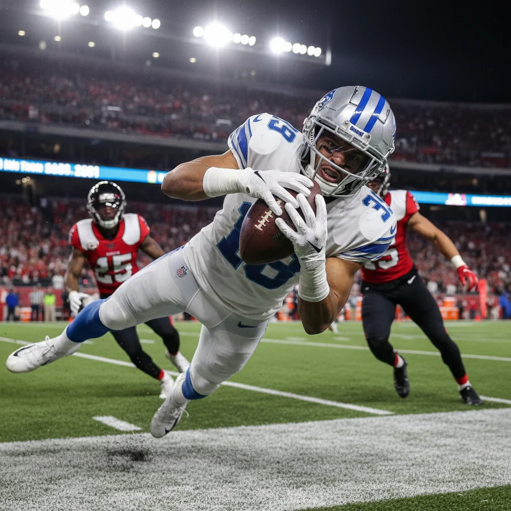 Dynamic football player making a high-impact catch in a game