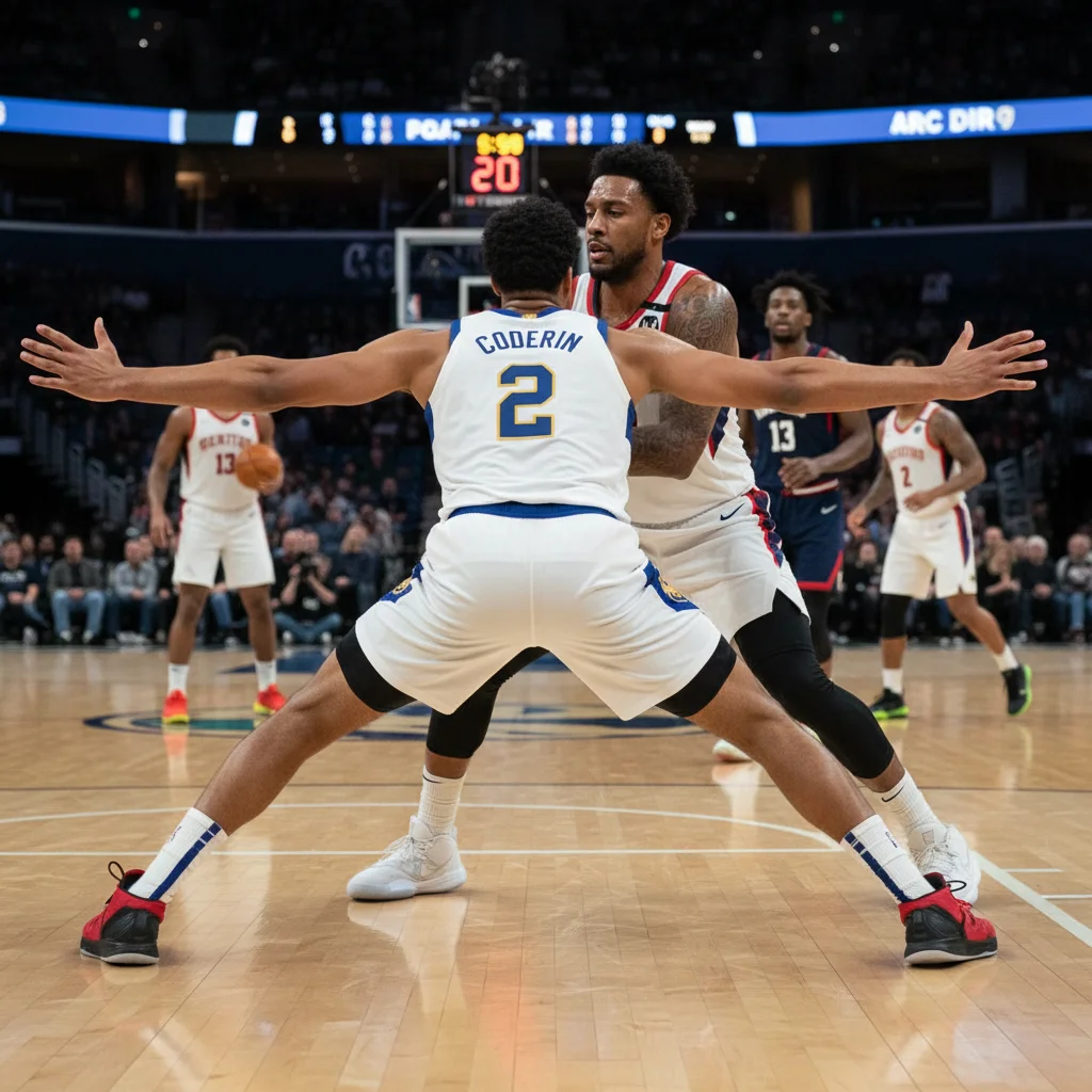 Basketball player executing effective post defense against an opponent