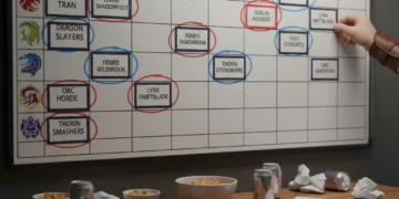 Fantasy football draft board with player cards and strategic highlights