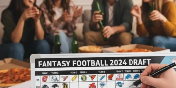 Strategic fantasy football draft board with player names and team logos