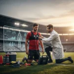 Professional Football Injury Prevention: 4 Key Team Strategies Professional football player undergoing injury assessment by sports scientist