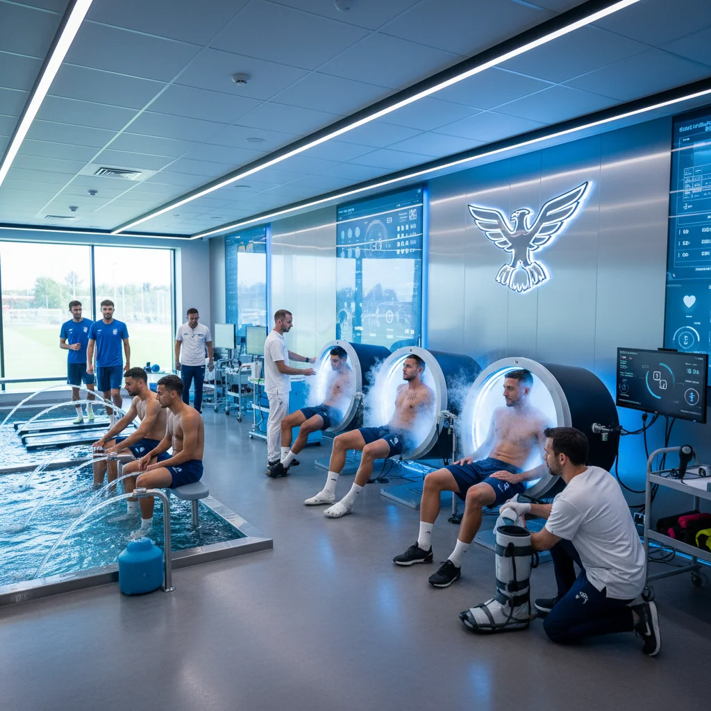 Football team medical staff overseeing player recovery protocols