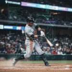 Sabermetrics Evolution: 3 New Stats for Player Evaluation Futuristic baseball analytics display with player in action