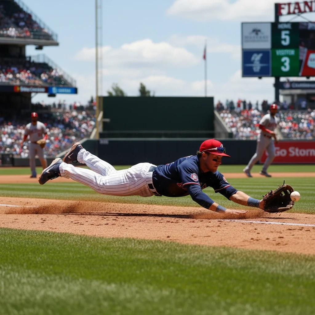 Infielder making a diving stop during a defensive shift