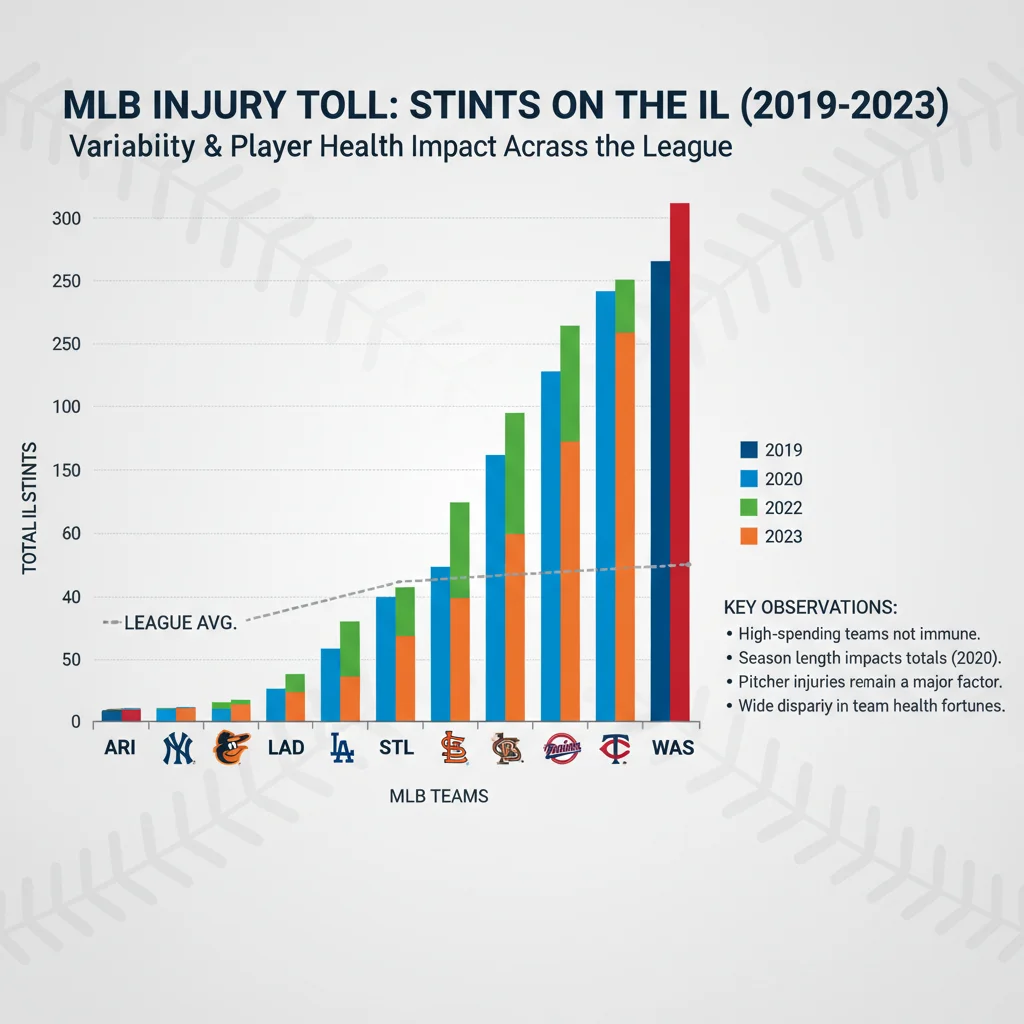 MLB team injured list stints comparison chart