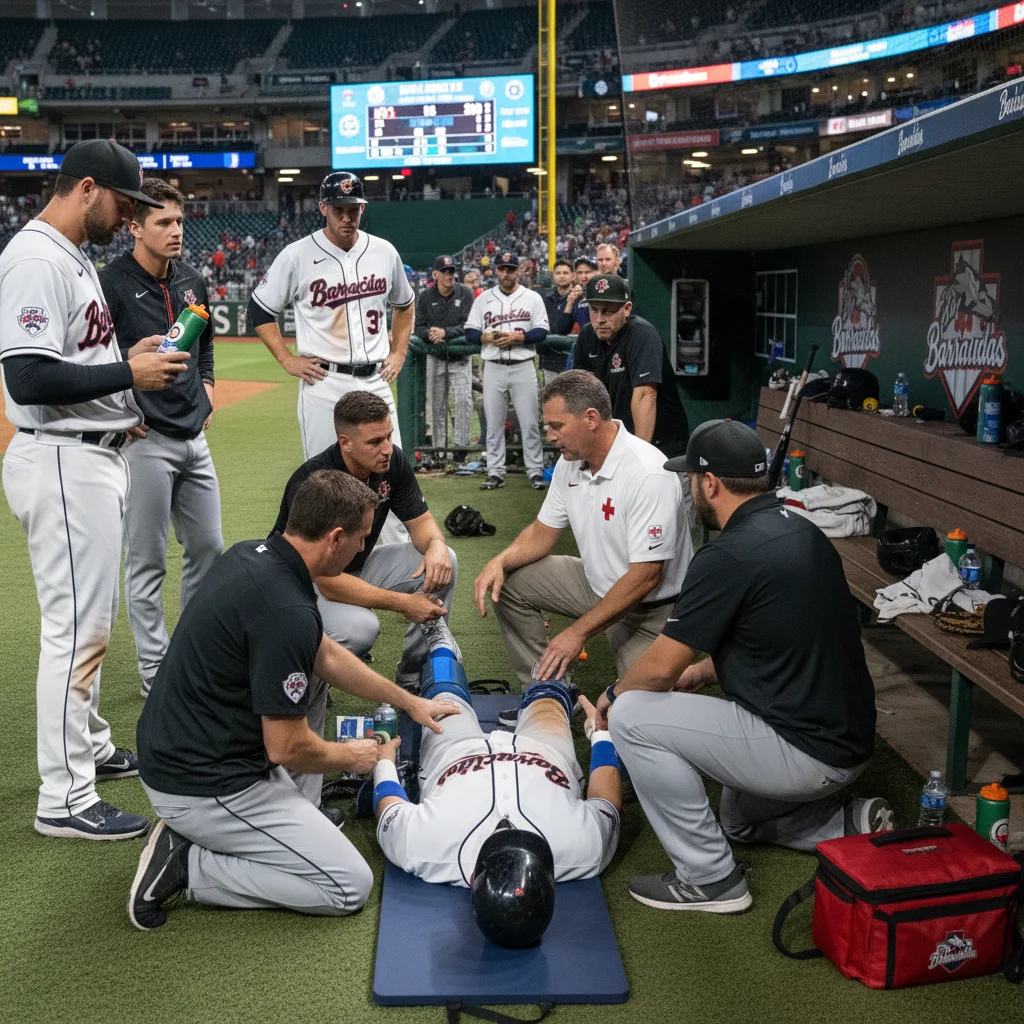 MLB team medical staff treating player in dugout