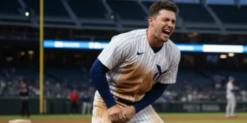 Baseball player with hamstring injury on field
