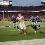 QB Mobility: Reshaping NFL Defensive Formations by 15% Mobile quarterback evading defenders on a football field.
