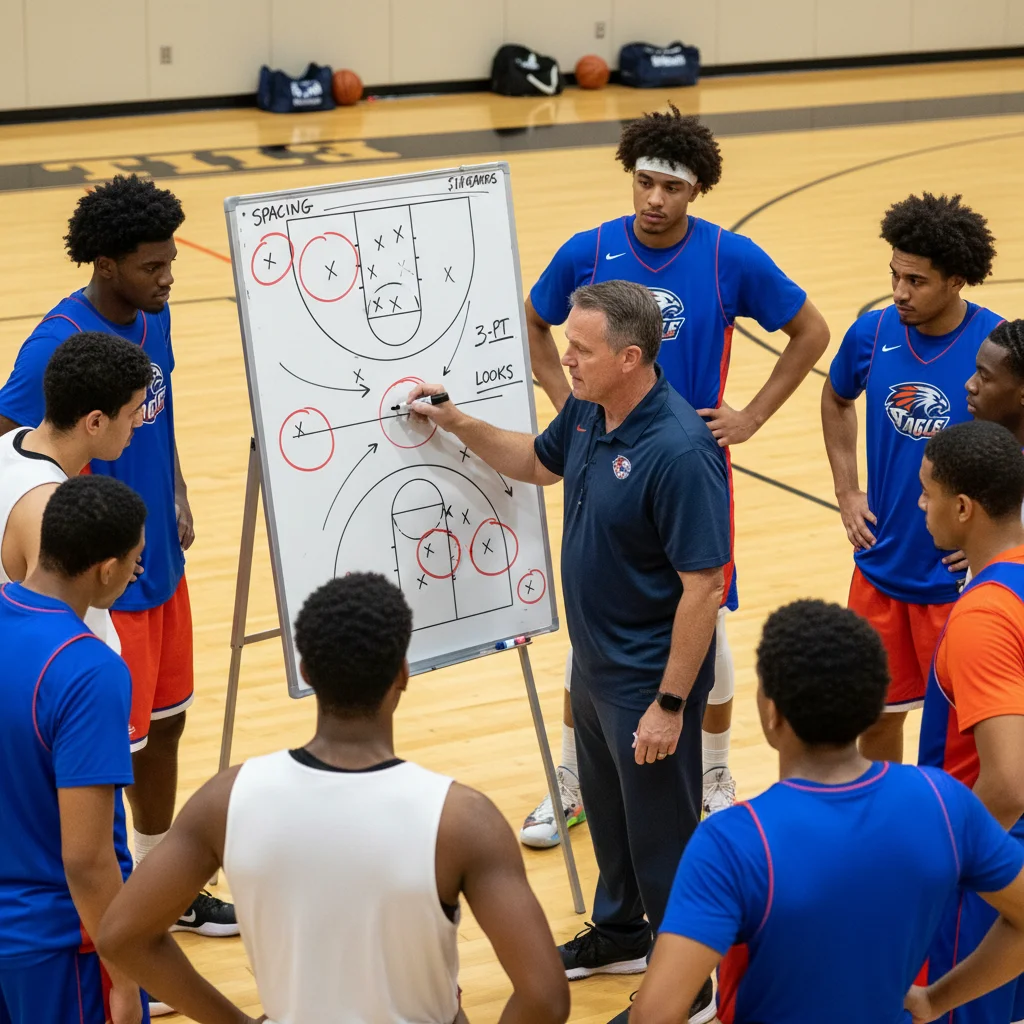 NBA coach drawing plays for three-point offense