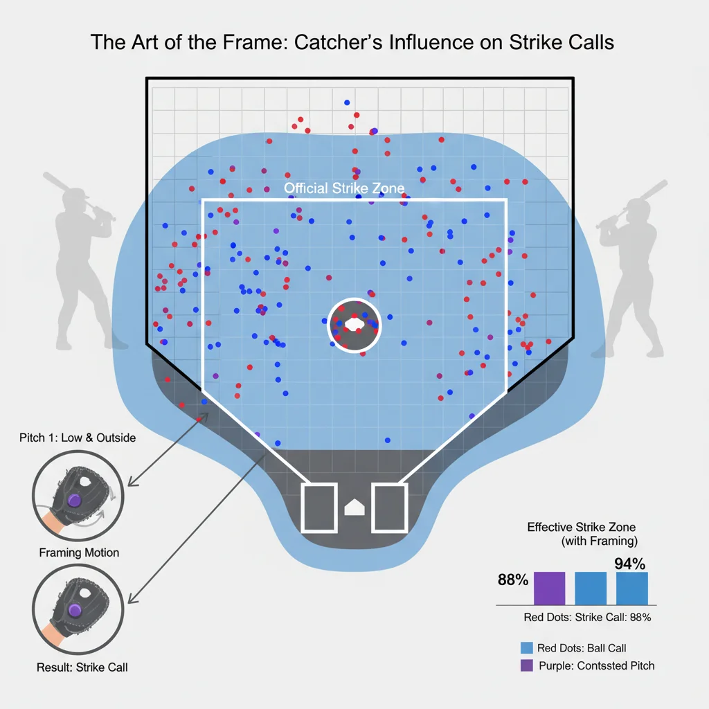 Infographic showing pitch framing's effect on strike zone calls