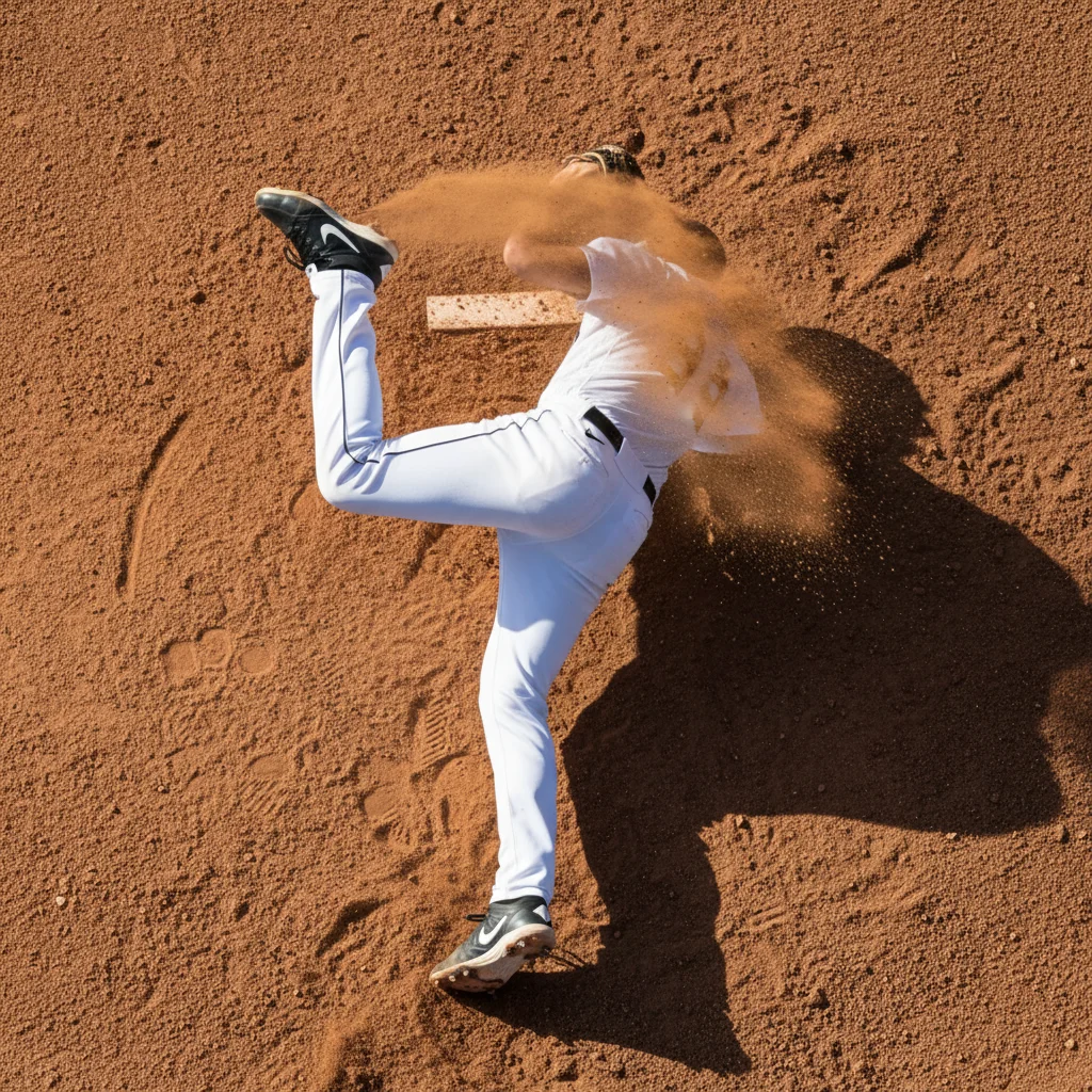 Pitcher's lower body during hip rotation and leg drive