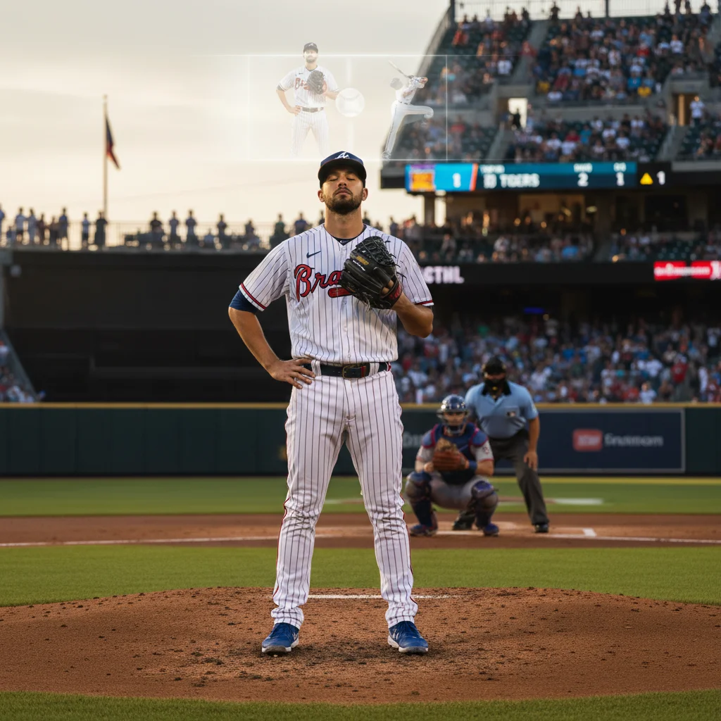 Baseball pitcher visualizing success on the mound.