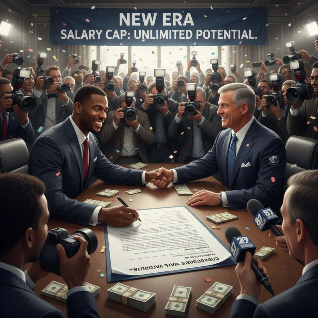 Football player signing new contract after cap increase