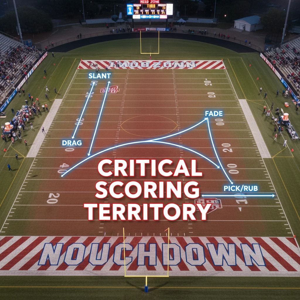 Football field diagram highlighting red zone targets for receivers