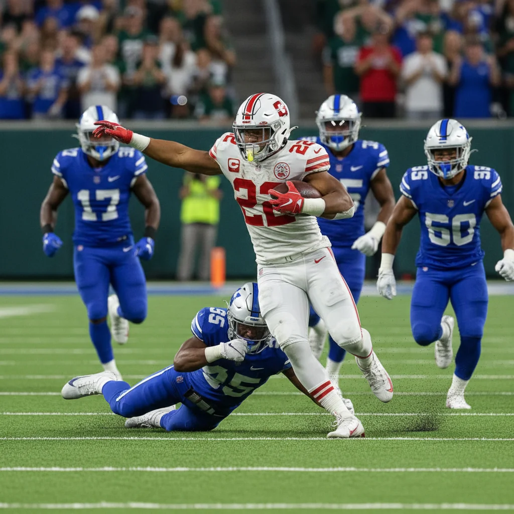 Powerful running back breaking tackles for significant yardage