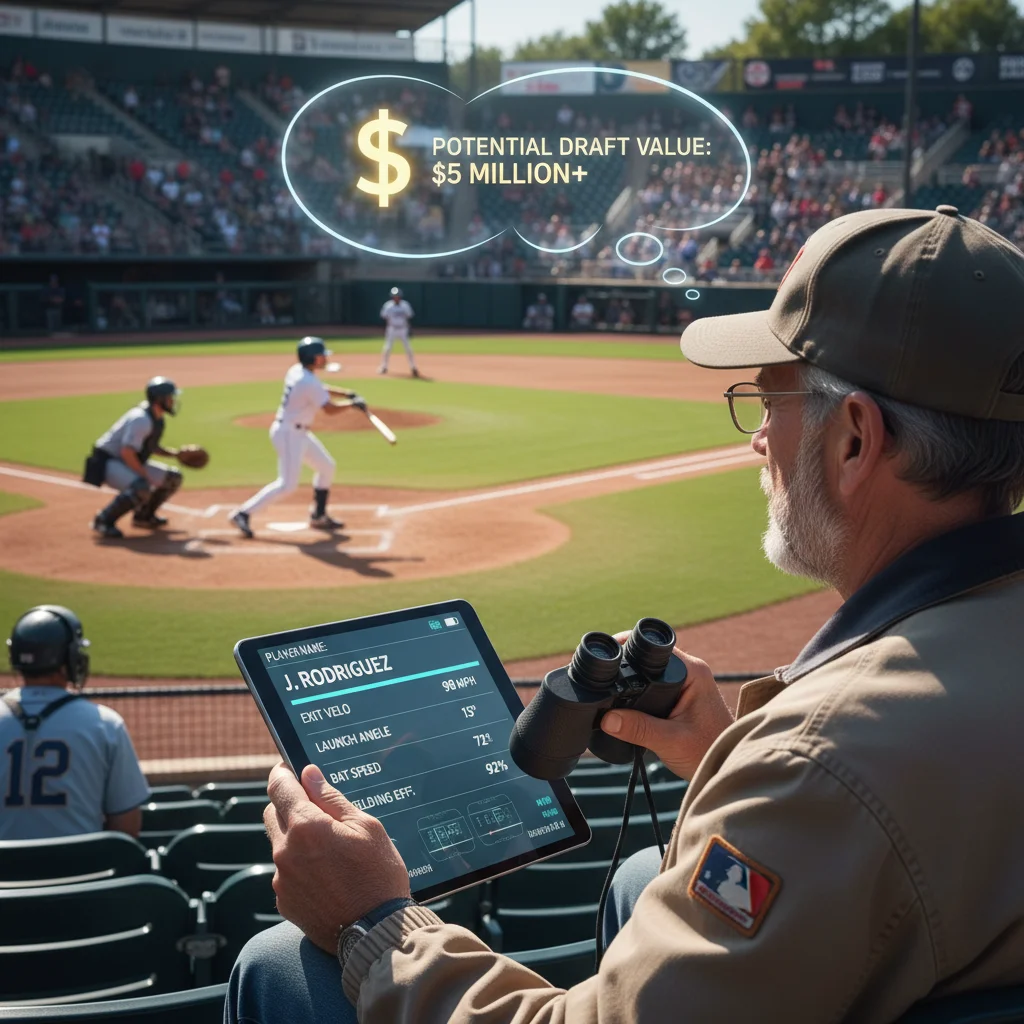 Baseball scout using a tablet to analyze a player's performance