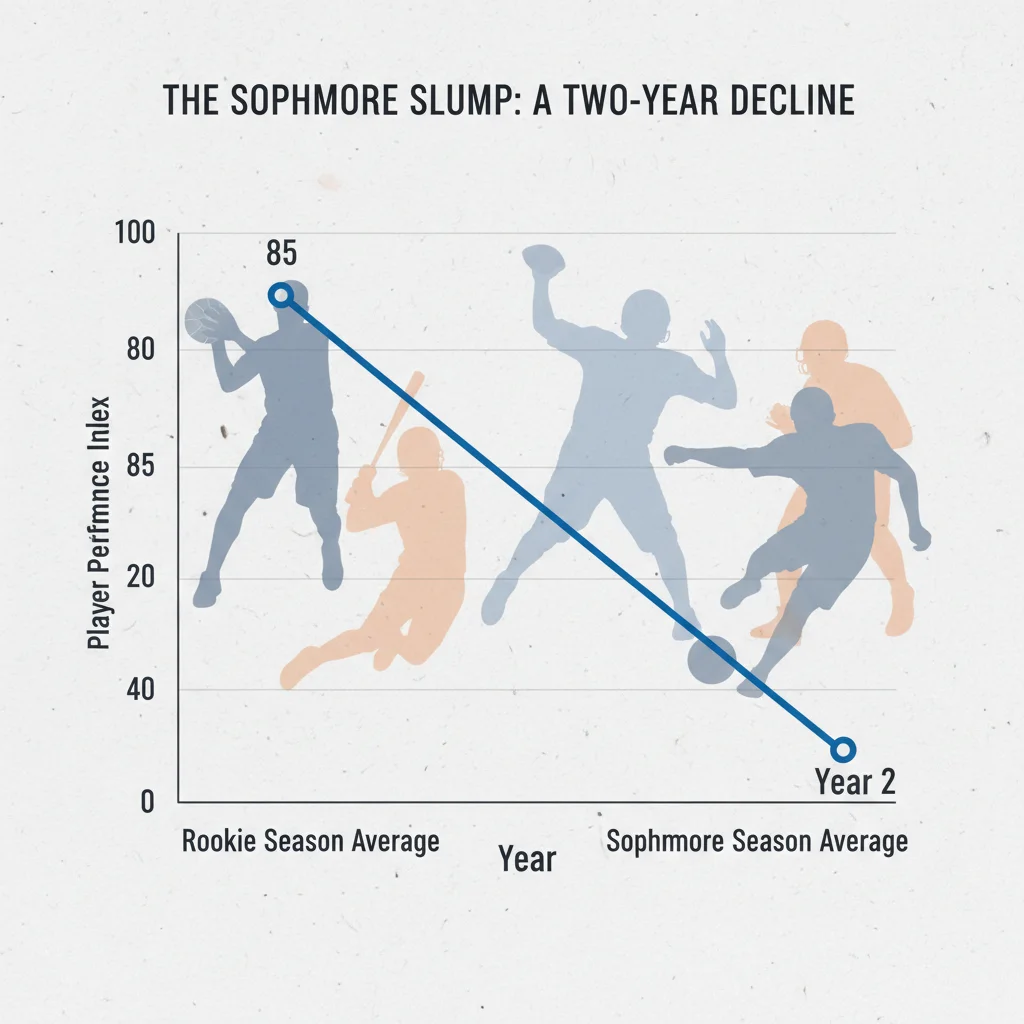 Statistical chart depicting a decline in athletic performance from rookie to second year.
