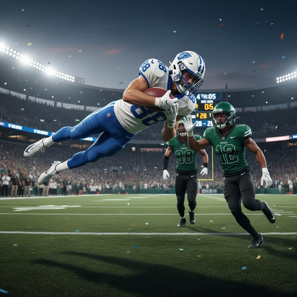 Wide receiver making spectacular catch in game
