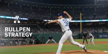 Baseball pitcher on mound demonstrating strategic bullpen effectiveness