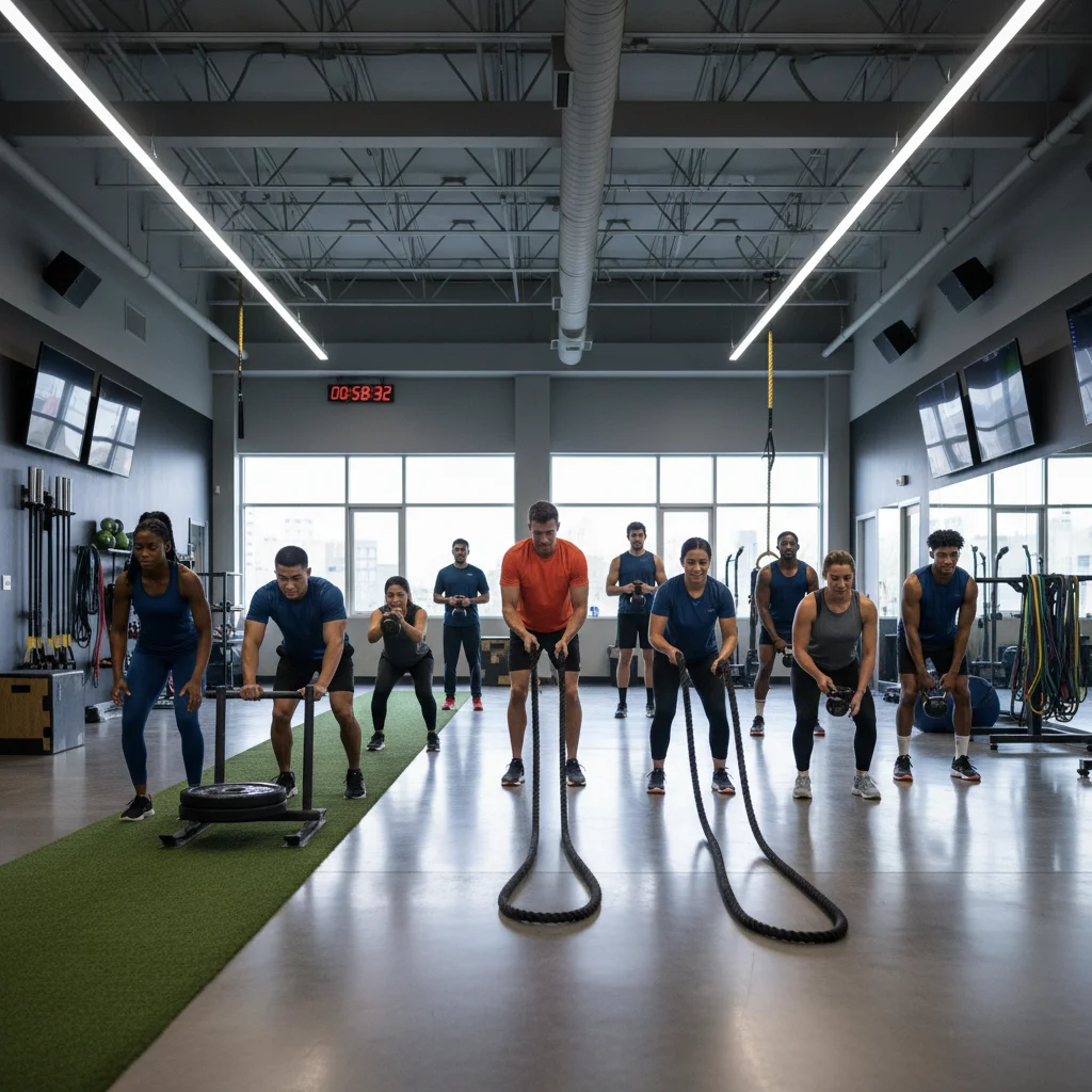 Athletes engaged in a collaborative high-intensity training session.