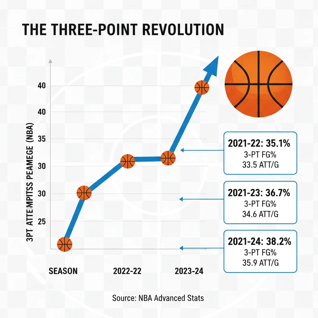 Infographic showing three-point shot trends in basketball