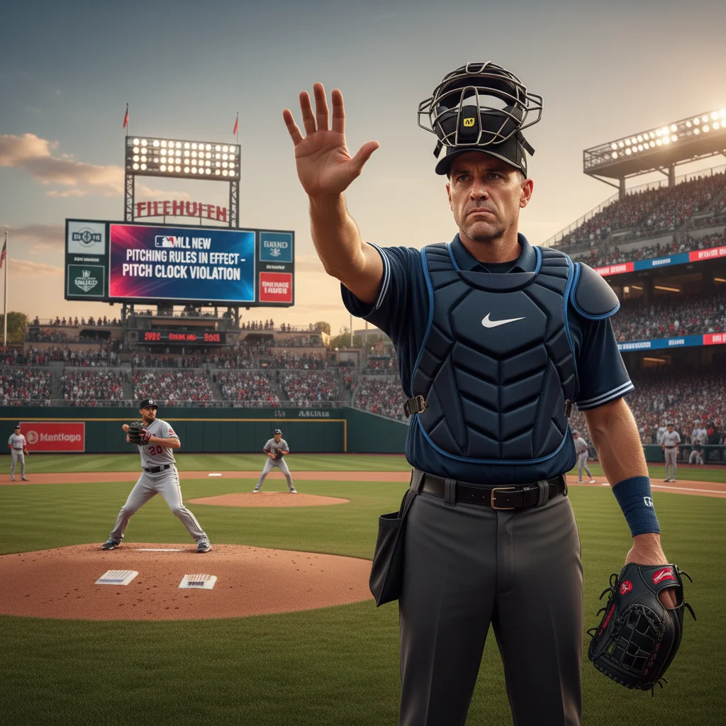Umpire signaling rule enforcement during an MLB game.