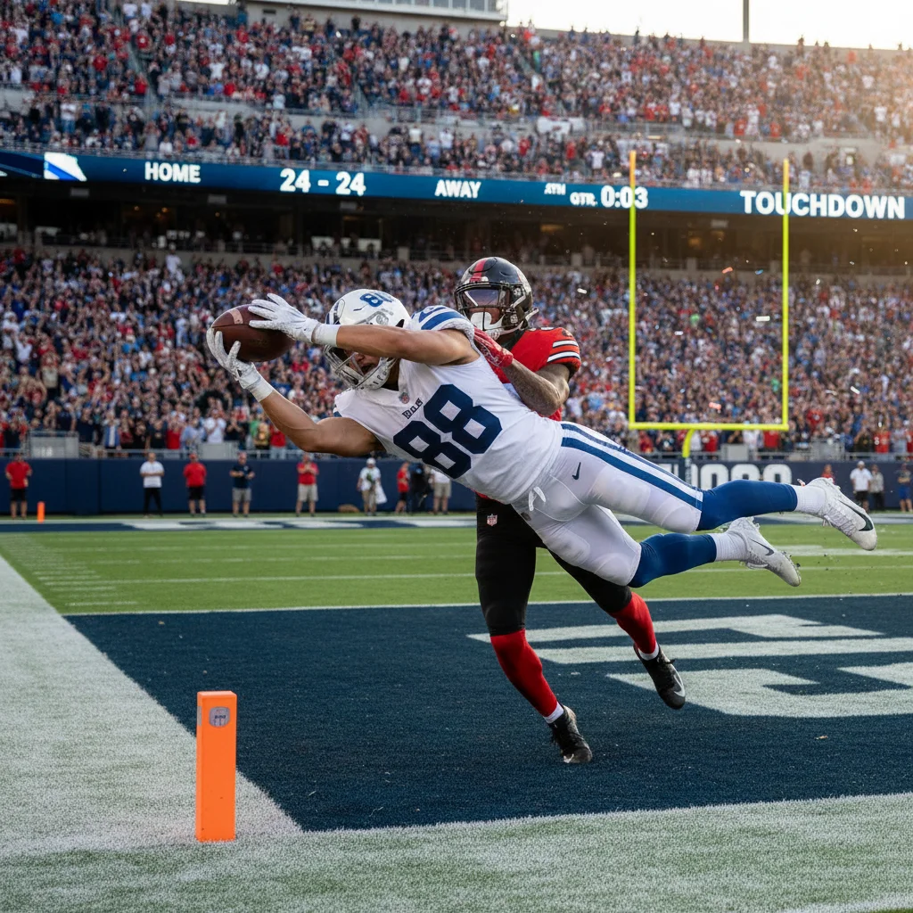 Spectacular one-handed catch by a wide receiver in the end zone
